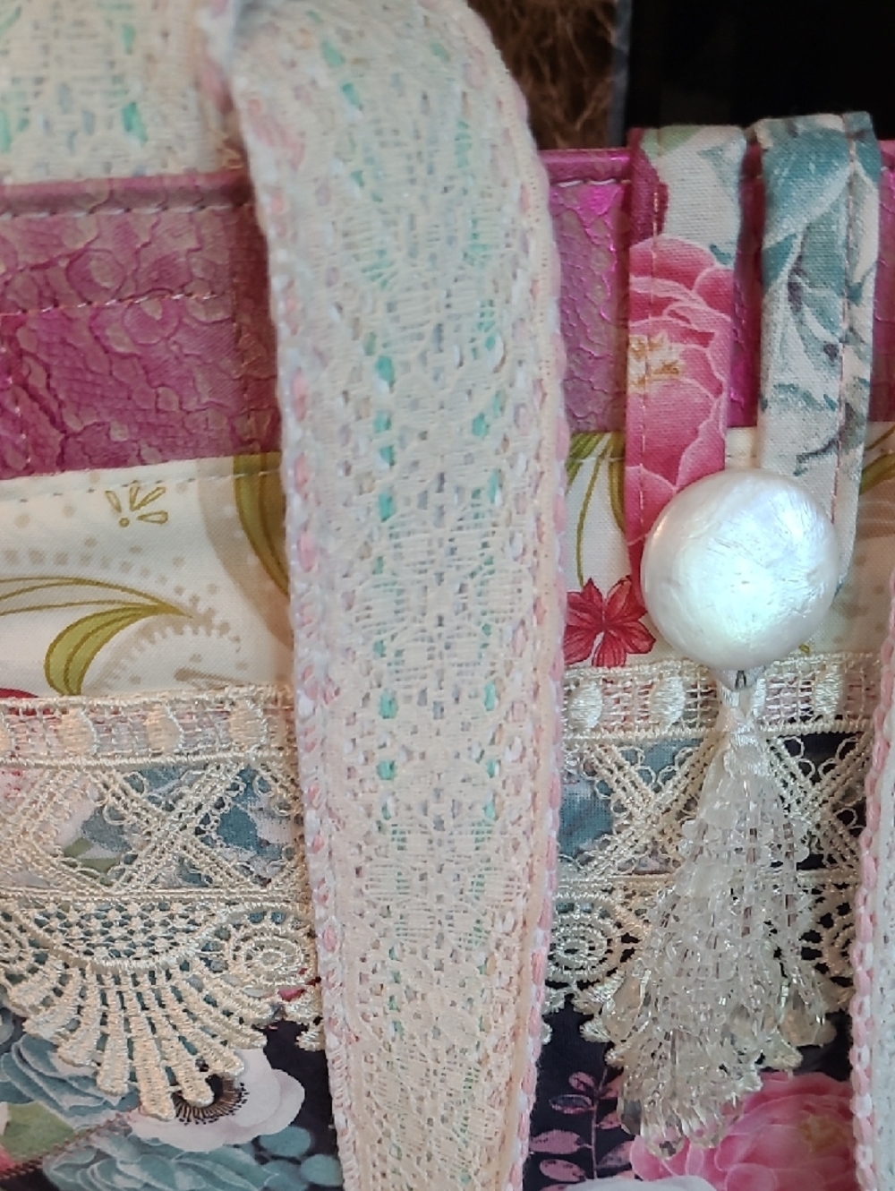 Handcrafted Artisan Made Quilted Shabby Chic Victorian Lace Tote And Small Bag - Picture 4 of 10
